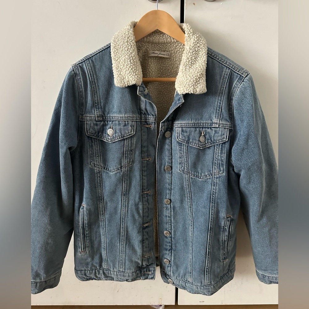 Shearling Lined Denim Bomber Jacket